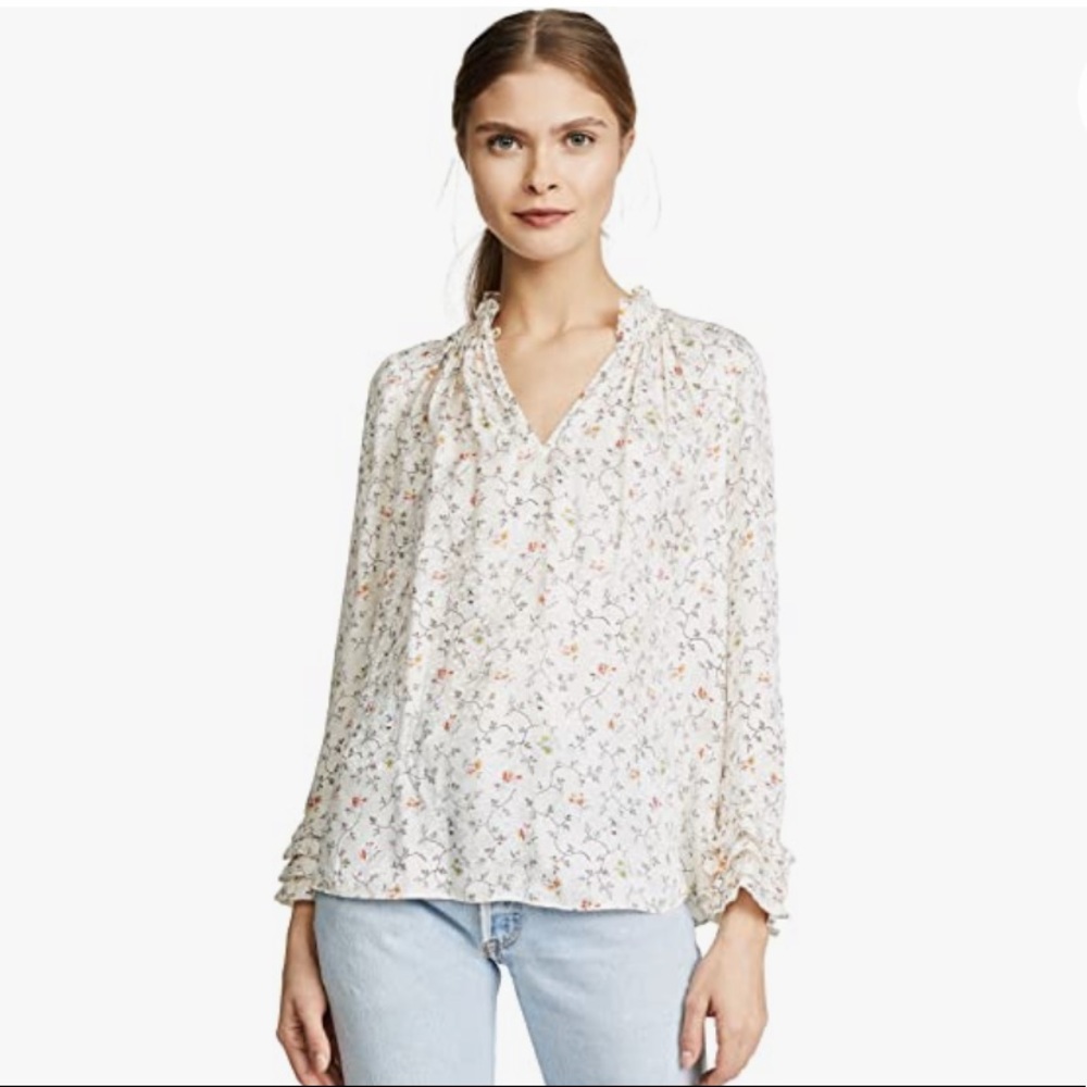 BNWT Rebecca Taylor vine print long ruffle sleeve blouse. Sz 12